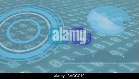 Image of 6g text over scopes scanning and binary coding in background Stock Photo