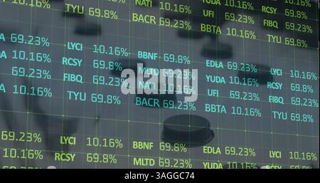 Image of financial data processing over rows of milk in shop Stock Photo