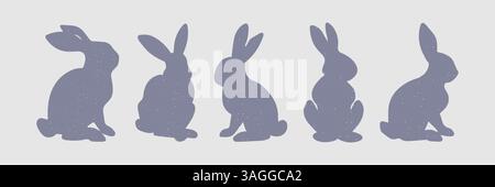Easter bunny rabbits in different poses.Vector Easter painted rabbit. Spring icons. Stock Vector