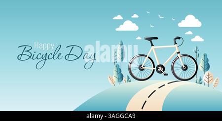 Pastel Bicycle Day: Scenic Ride & Gentle Gradients Stock Vector