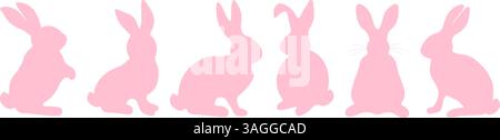 Easter bunny rabbits in different poses.Vector Easter painted rabbit. Spring icons. Stock Vector