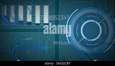 Image of scope scanning, numbers changing and data processing Stock Photo