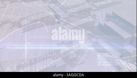 Image of financial data processing and binary coding on digital screen Stock Photo