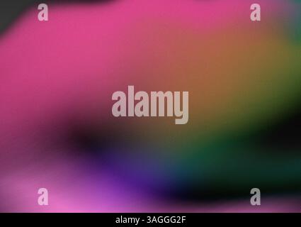 Abstract gradient background with smooth pink, green, yellow colours transitions on dark background with grainy texture. Presentation template. Stock Photo