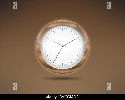 Brown wall clock with brown gradient background Stock Vector
