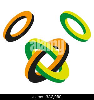 Colorful ring knot. Overlapping loop shape. Multicolor twisted element. Vector abstract figure. Stock Vector
