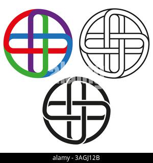 Circular knot symbol. Interwoven ribbon shape. Decorative ring vector. Abstract emblem design. Stock Vector