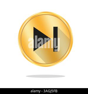 Next track icon. Vector gold button. Black end symbol. Glossy media shape. Stock Vector