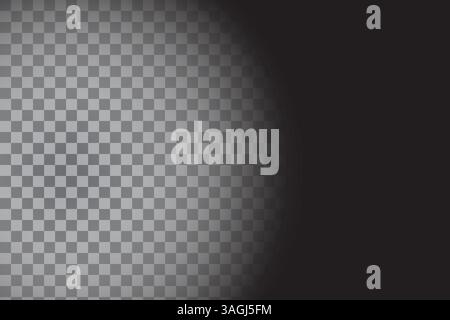 Transparent shadow circle. Checkered background effect. Dark gradient overlay. Vector light fade. Stock Vector