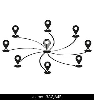 Location network icon. Pin marker symbol. Vector connection shape. Black navigation sign. Stock Vector