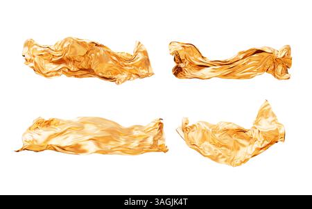 Isolated flowing golden wave cloth, 3d rendering. 3D illustration. Stock Photo