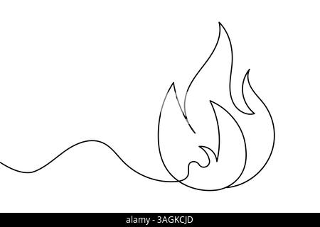 Fire continuous one line drawing and minimalist style isolate outline vector icon Stock Vector