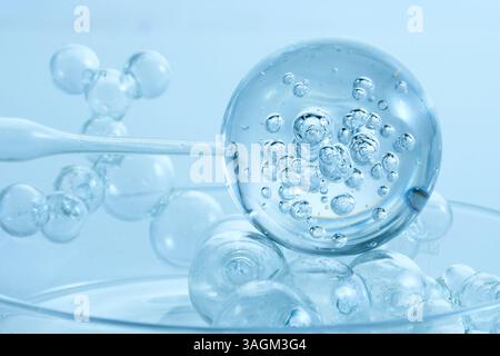 Abstract cosmetic laboratory. An artistic close-up of transparent molecules Stock Photo