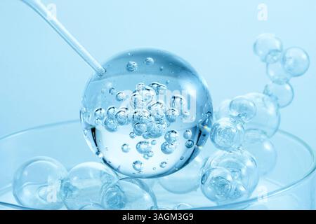 Abstract cosmetic laboratory. An artistic close-up of transparent molecules Stock Photo