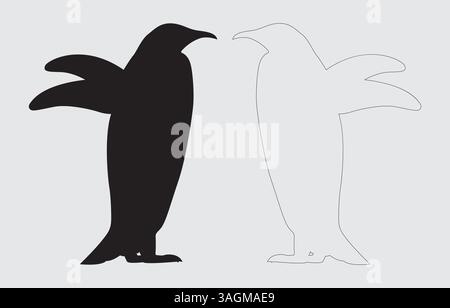 Penguin silhouette illustration vector art on white background Stock Vector