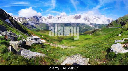 Summer Landscape panorama at the Grossglockner mountain in Austria,  Hohe Tauern range Stock Photo