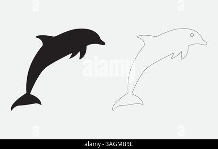 Dolphin Silhouette Vector Illustration Isolated on white background Stock Vector