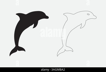 Dolphin Silhouette Vector Illustration Isolated on white background Stock Vector