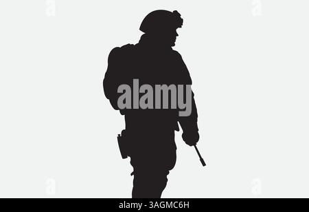 A soldier silhouette on a white background Stock Vector
