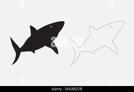 Shark Silhouette Vector Illustration Isolated on white background Stock Vector