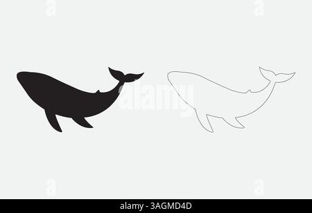 Blue Whale Silhouette Vector Illustration Isolated on white background Stock Vector