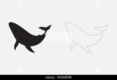 Blue Whale Silhouette Vector Illustration Isolated on white background Stock Vector