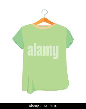 Drying linen icon isometric vector. Wet green tshirt drying on clothes hanger. Laundry, drying, household Stock Vector