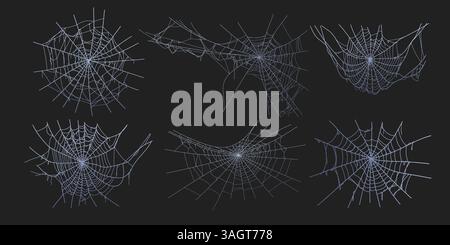 Spooky halloween old cobweb with various sizes and shapes. Old spider web set flat vector illustration. Stock Vector
