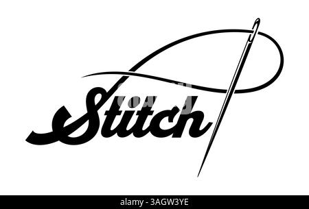 Tailor shop stitch icon with thread in needle for dressmaking salon or atelier, vector emblem. Tailor shop, embroidery needlecraft and seamstress studio badge for fashion sewing and tailoring salon Stock Vector