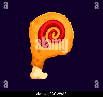 Fast food chicken leg meal cartoon ABC font typeface letter P. Street cafe meal alphabet letter, takeaway snack vector ABC font symbol or fastfood menu appetizer typeset element Stock Vector