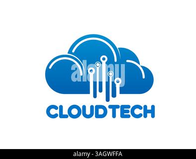 Cloud technology icon with circuit connections emerging from the base, representing cloud computing and technology, symbolizing innovation in cloud services. Vector blue, futuristic and digital emblem Stock Vector