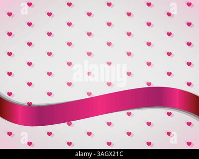 Pink loving hearts seamless pattern background with ribbon Stock Vector