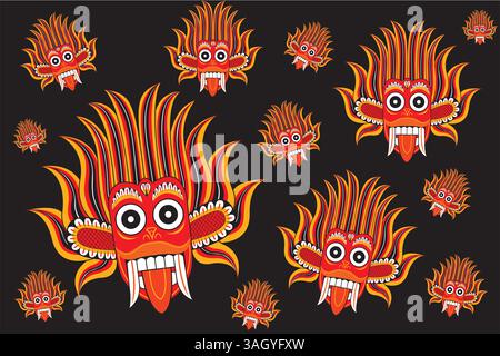devil, monster mask of dancing in Sri Lanka abstract on black background vector drawing Stock Vector