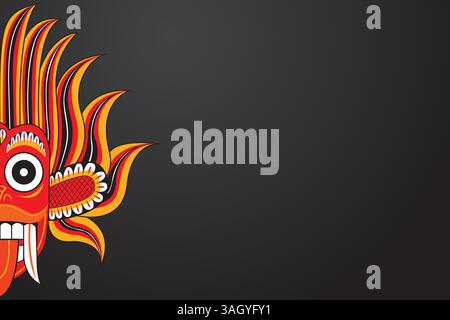 Sri lankan Traditional dancing devil or monster half face mark drawing digital art on black background vector design Stock Vector