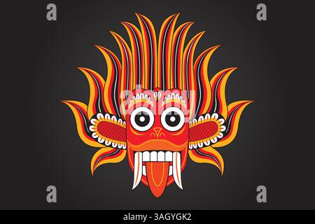 Sri Lankan Traditional devil mask of Dancing on black background Stock Vector