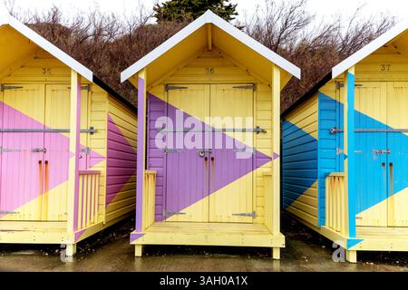 Beach Huts in Folkestone Kent Stock Photo