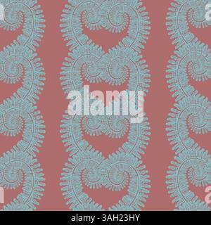 Blue Fern Hearts Seamless Pattern Stock Vector