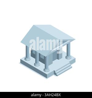 isometric bank icon, in color on a white background, building with columns or antique structure, financial institution or government building Stock Vector