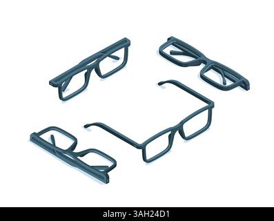 isometric set of glasses in business style, in color on a white background, glasses frame or ophthalmologist services for vision Stock Vector