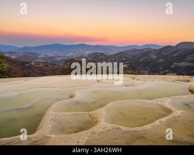 Hierve el Agua at dusk, San Lorenzo Albarradas, Oaxaca State, Mexico Stock Photo