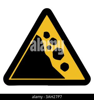 Landslide Hazard Warning Sign Yellow Triangle with Falling Rocks Stock Vector