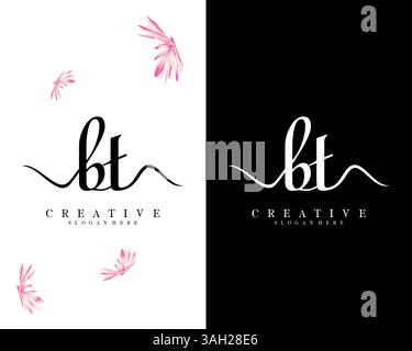 creative handwriting bt, tb letter logo design vector Stock Vector