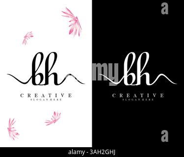 creative handwriting bh, hb letter logo design vector Stock Vector