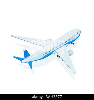 isometric passenger plane, in color on a white background, an air vehicle for transporting passengers or traveling around the world Stock Vector