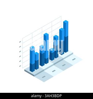 isometric visualization of data in the form of a chart, in color on white, statistical data in the form of a graph from columns Stock Vector
