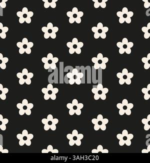 Abstract flowers on black background seamless pattern. Stock Vector