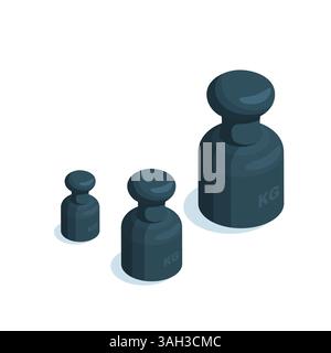 isometric weights for scales, in color on a white background, weight measurement Stock Vector