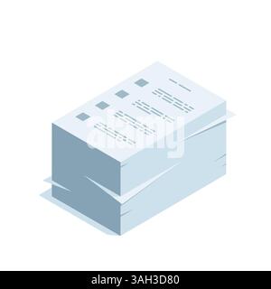 isometric stack of paper, in color on a white background, study or work or documentation Stock Vector