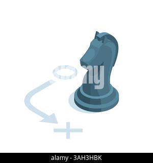 isometric chess horse in color on white background, business strategy or plan Stock Vector
