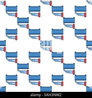 Hand with Blue Shipping Container seamless pattern vector concept background Stock Vector